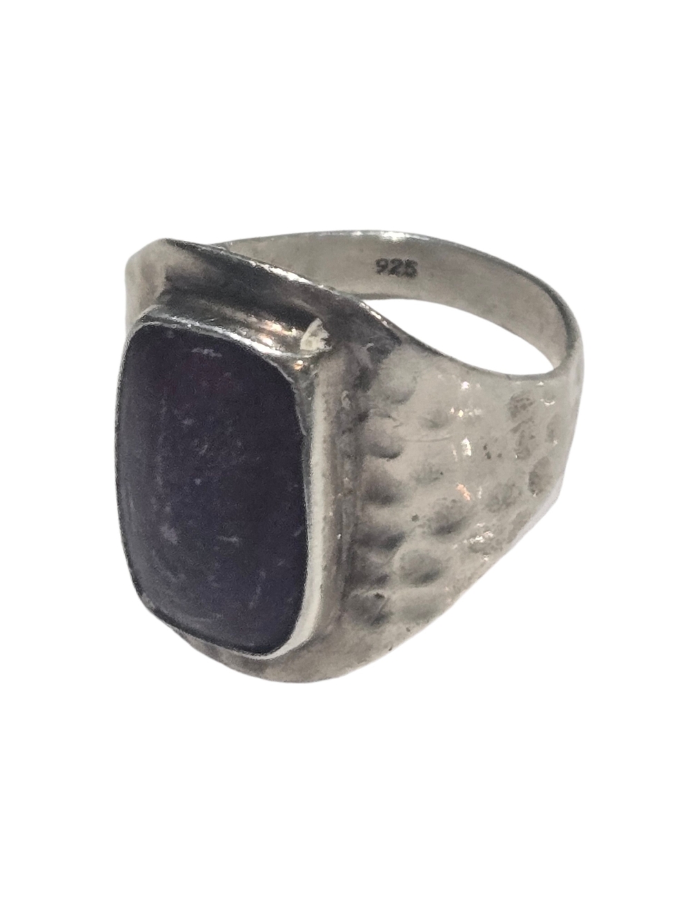 Vintage Sterling Silver Ring with Dark Purple Stone — Handmade Size 9